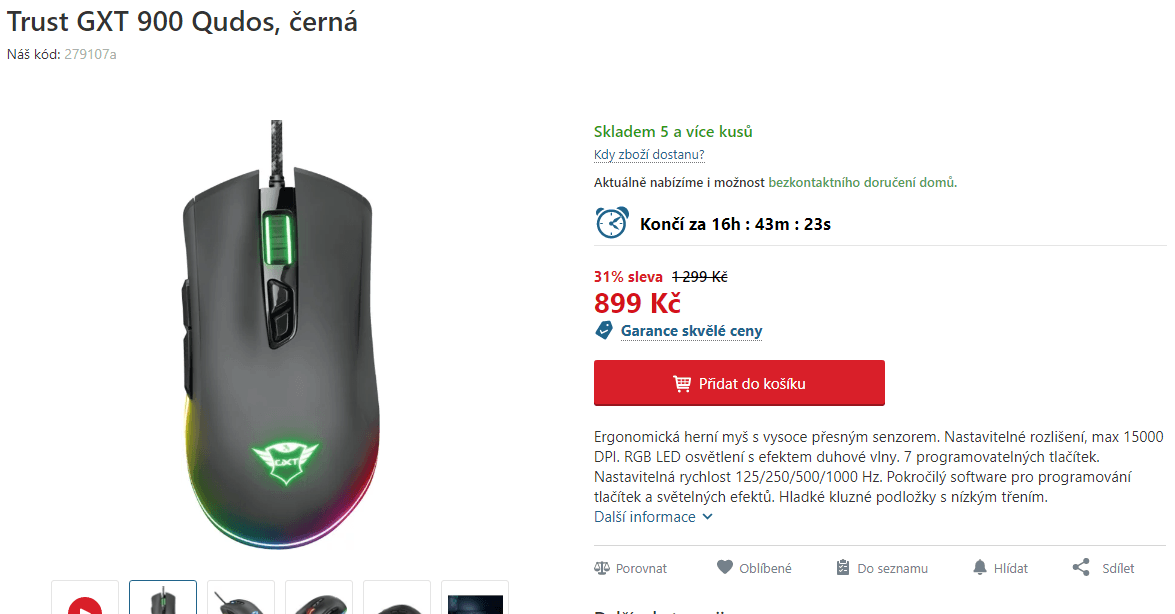 Herní myš Trust GXT 900 Qudos 