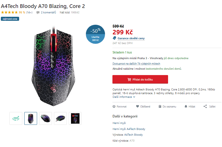 Herní myš A4Tech Bloody A70 Blazing