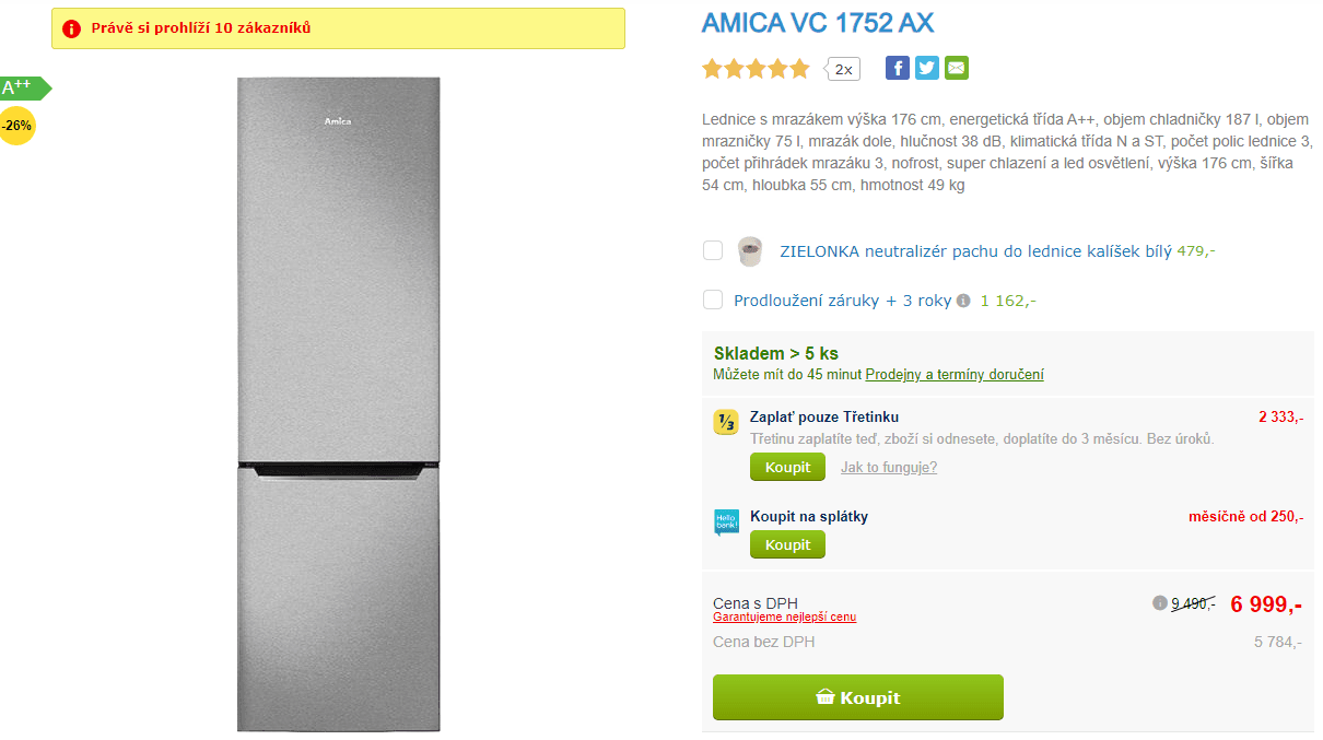 Lednice Amica, A++, 176cm