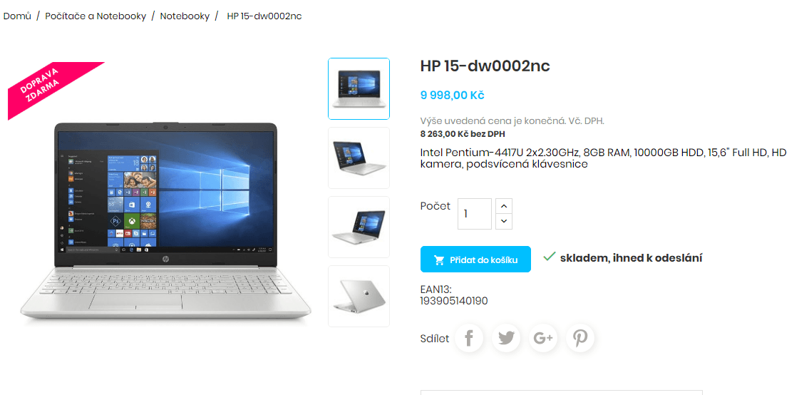 HP, 2,3GHz, 8GB RAM, 2TB HDD, 15,6"