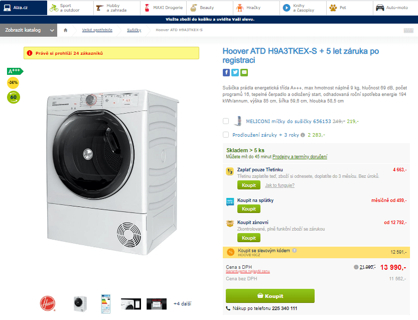 Sušička Hoover, 9kg, AI, A+++, NFC