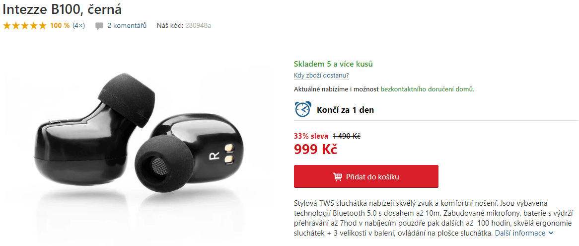 BT sluchátka Intezze B100