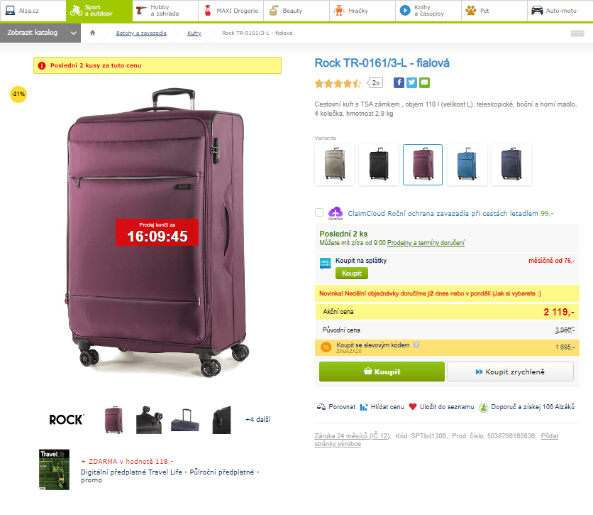 Cestovní kufr Rock, L, 110 litrů, 83 cm