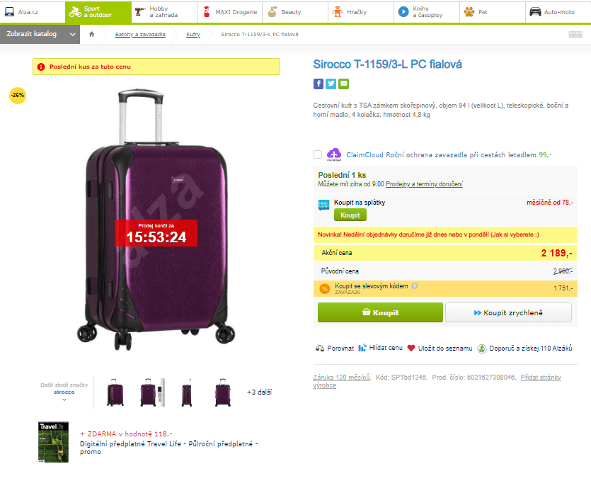 Kufr skořepinový Sirocco, 94 litrů