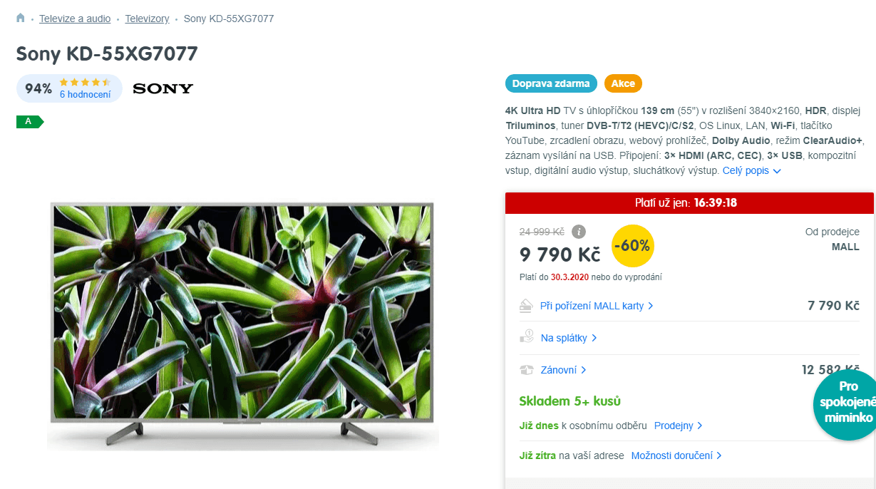 Ultra HD Smart TV, HDR, 138cm, SONY