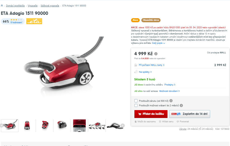 Sáčkový vysavač Eta Adagio, alergie