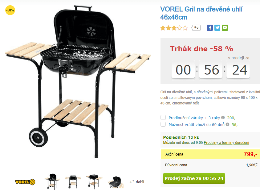 Gril na dřevěné uhlí 46x46cm