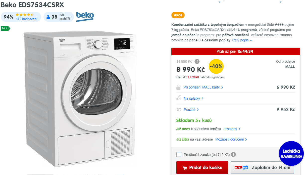 Sušička prádla Beko, 7kg, A+++