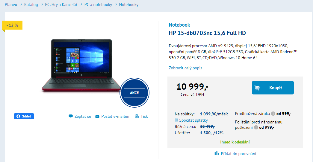 HP, až 3,7GHz, 8GB RAM, 2GB grafika, 15,6"