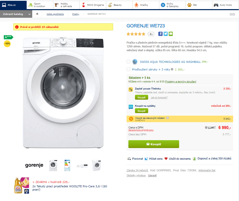 Pračka Gorenje, 7kg, A+++, 1200 ot.