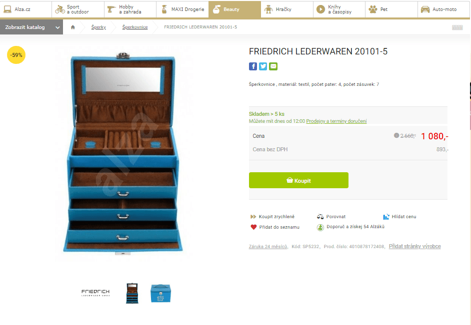 Šperkovnice Friedrich Lederwaren, 4 patra, 20x15cm