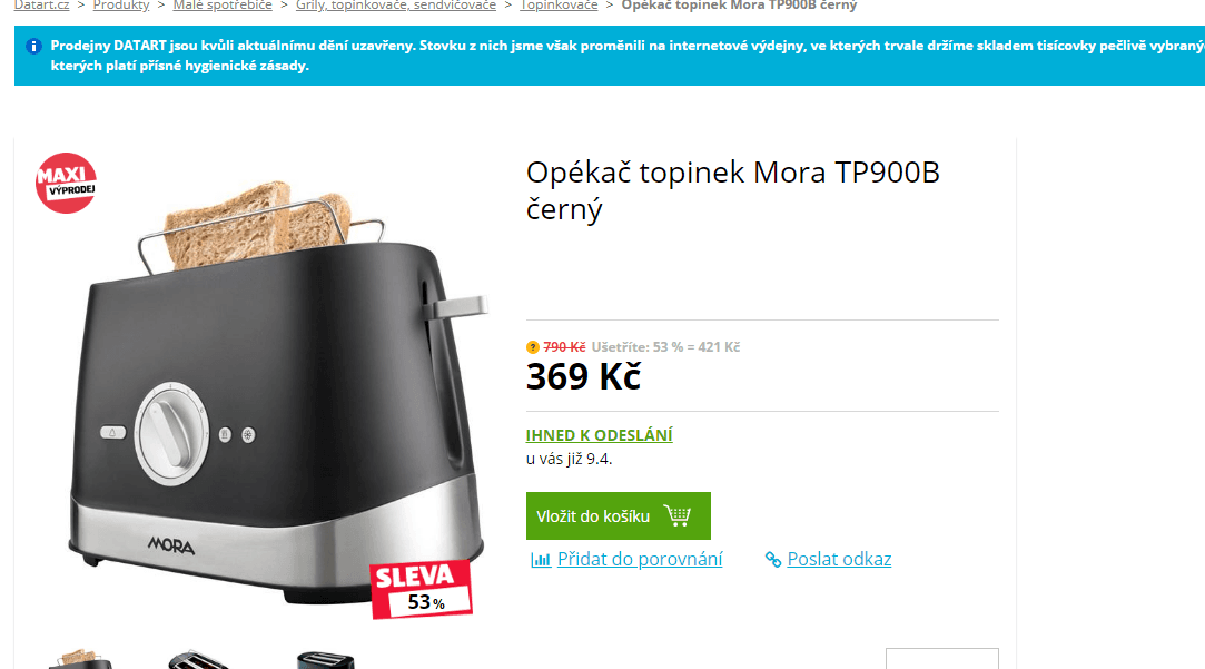 Topinkovač Mora, regulace, rozmrazování