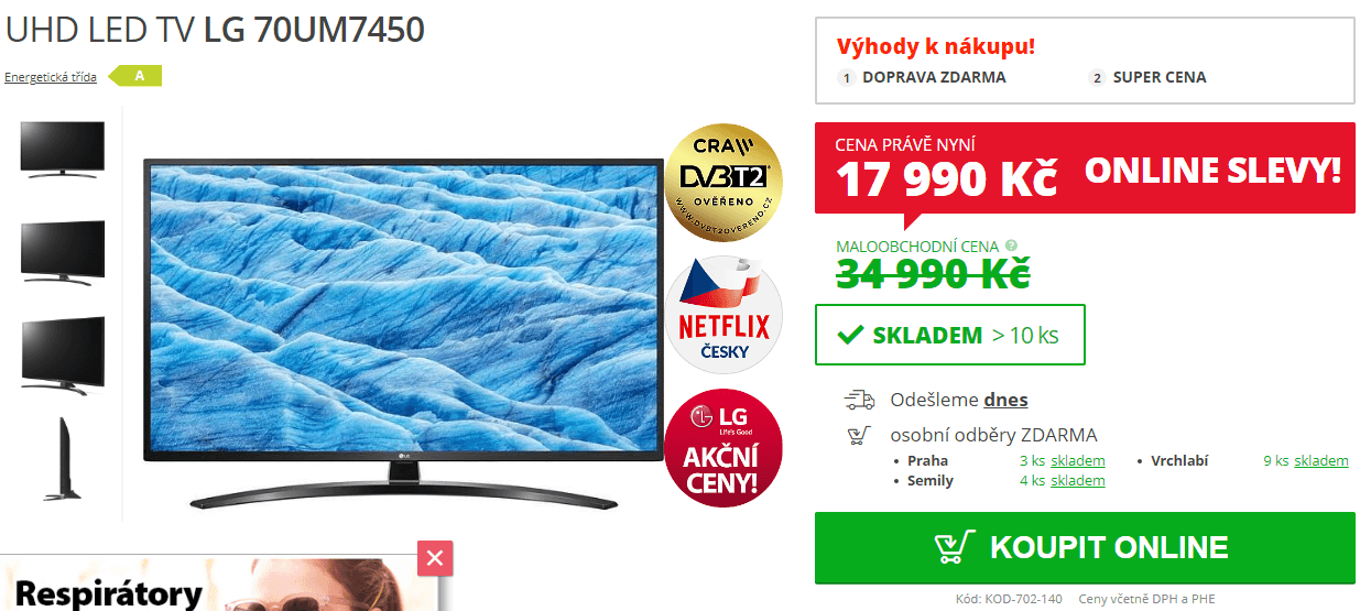 4K Smart TV, HDR, 177 cm, LG