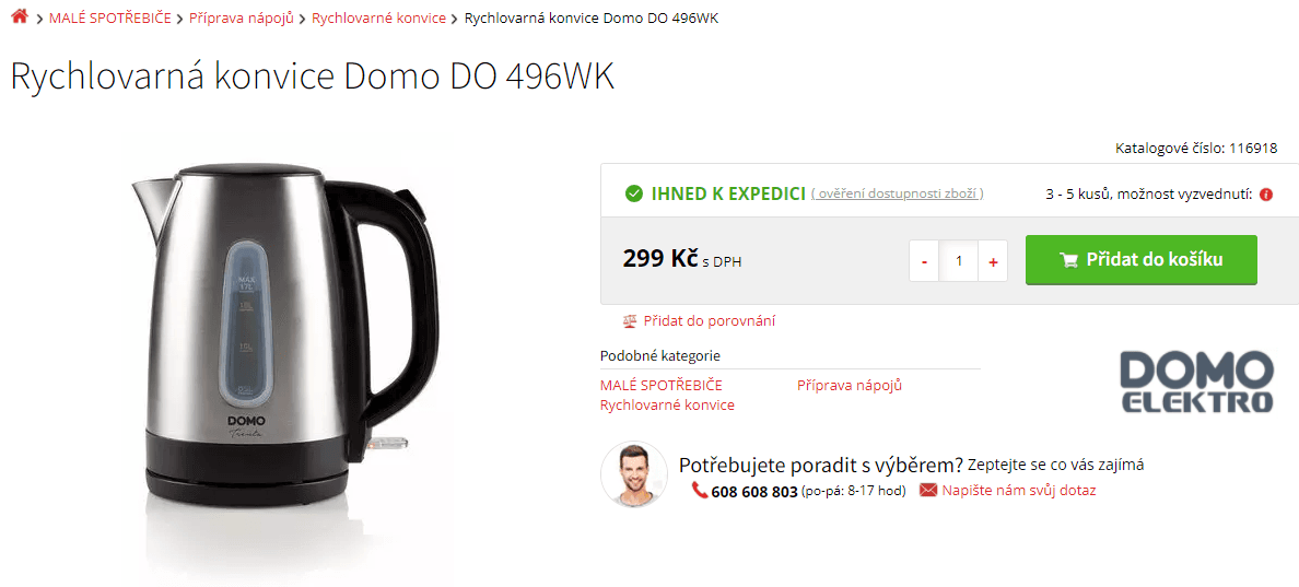 Rychlovarná konvice Domo, 1,7 litru