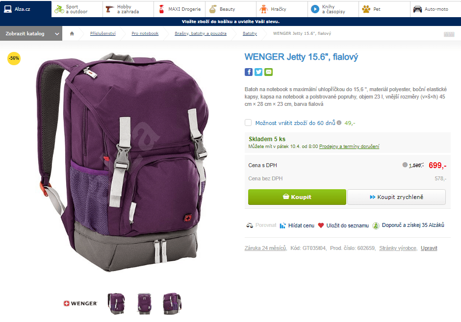 Batoh Wenger Jetty, 15.6", 23 litrů
