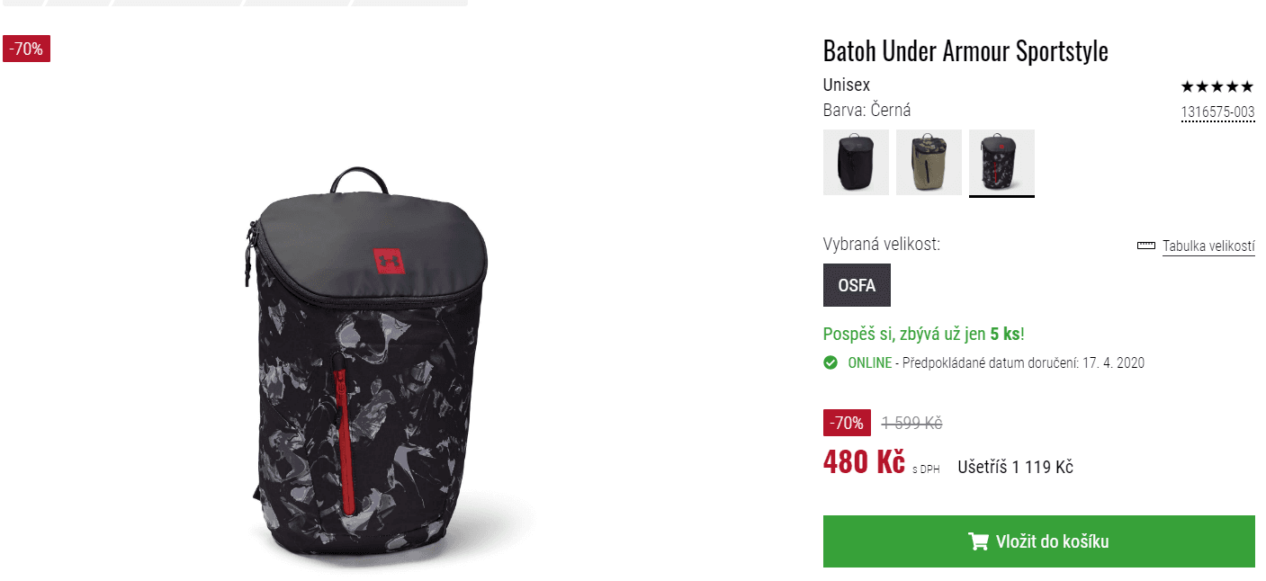 Batoh Under Armour Sportstyle, 17 litrů