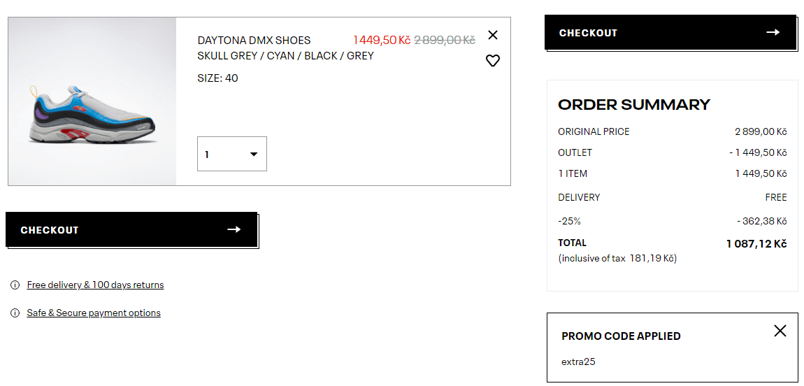 Reebok - extra sleva 25% na nákup