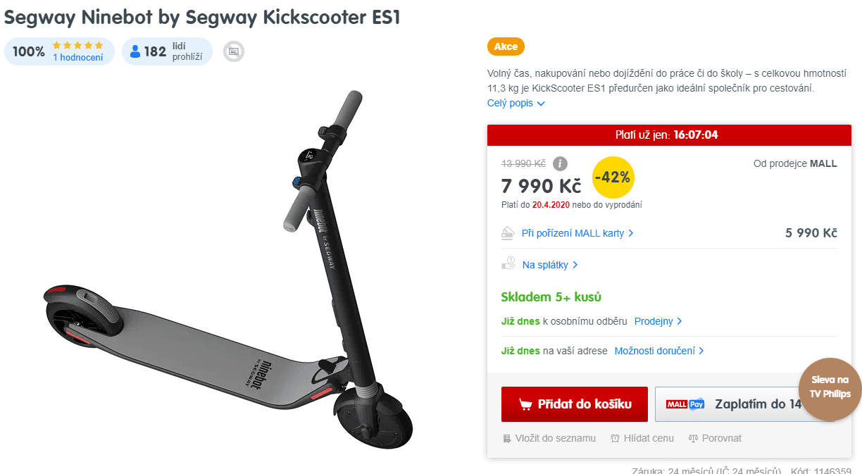 El. koloběžka Ninebot Segway, 20km/h