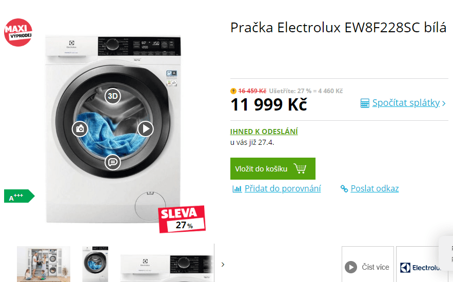 Pračka Electrolux, pára, 8kg, 1200 ot., A+++