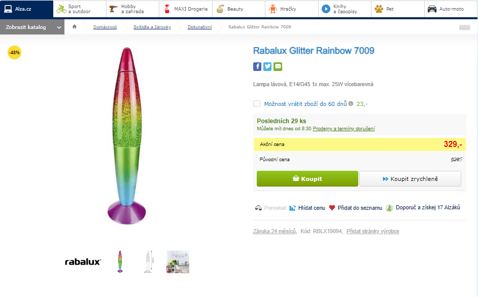 Lávová lampa Rabalux Glitter Rainbow