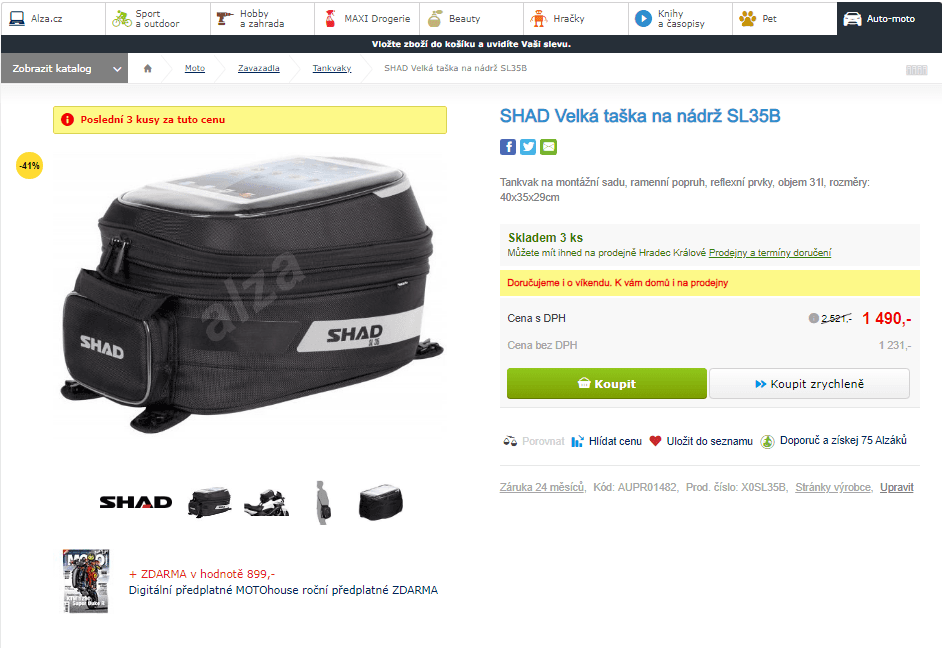 Velká taška na nádrž SHAD SL35B