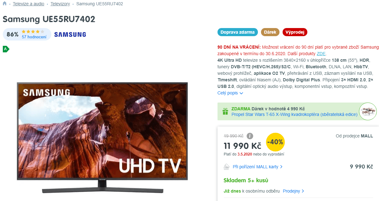 Ultra HD Smart TV, HDR, 138cm, Samsung