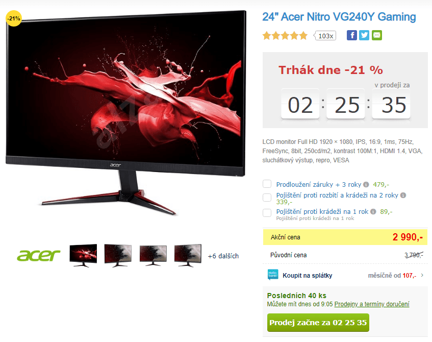 Herní monitor Acer Nitro, 24", repro, technologie