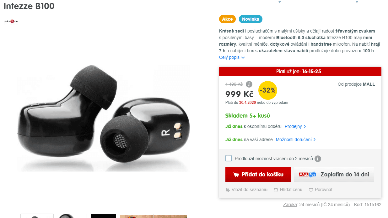 BT sluchátka Intezze B100