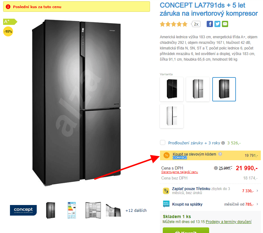 Americká lednice Concept, led, 183cm