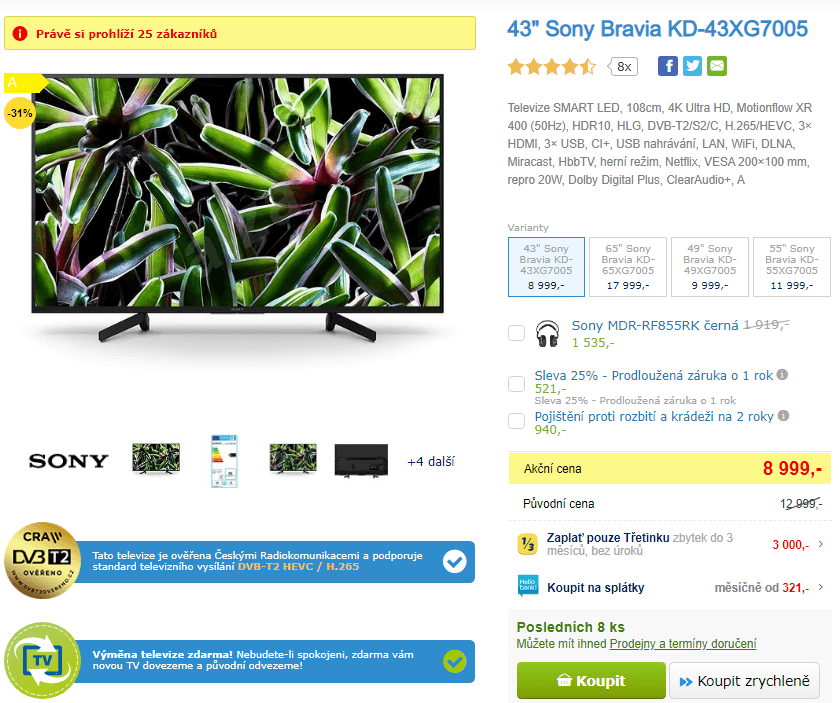 Ultra HD Smart TV, HDR, 108cm, SONY
