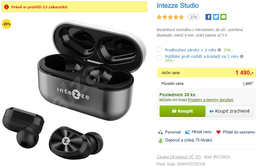 Sportovní BT sluchátka Intezze STUDIO