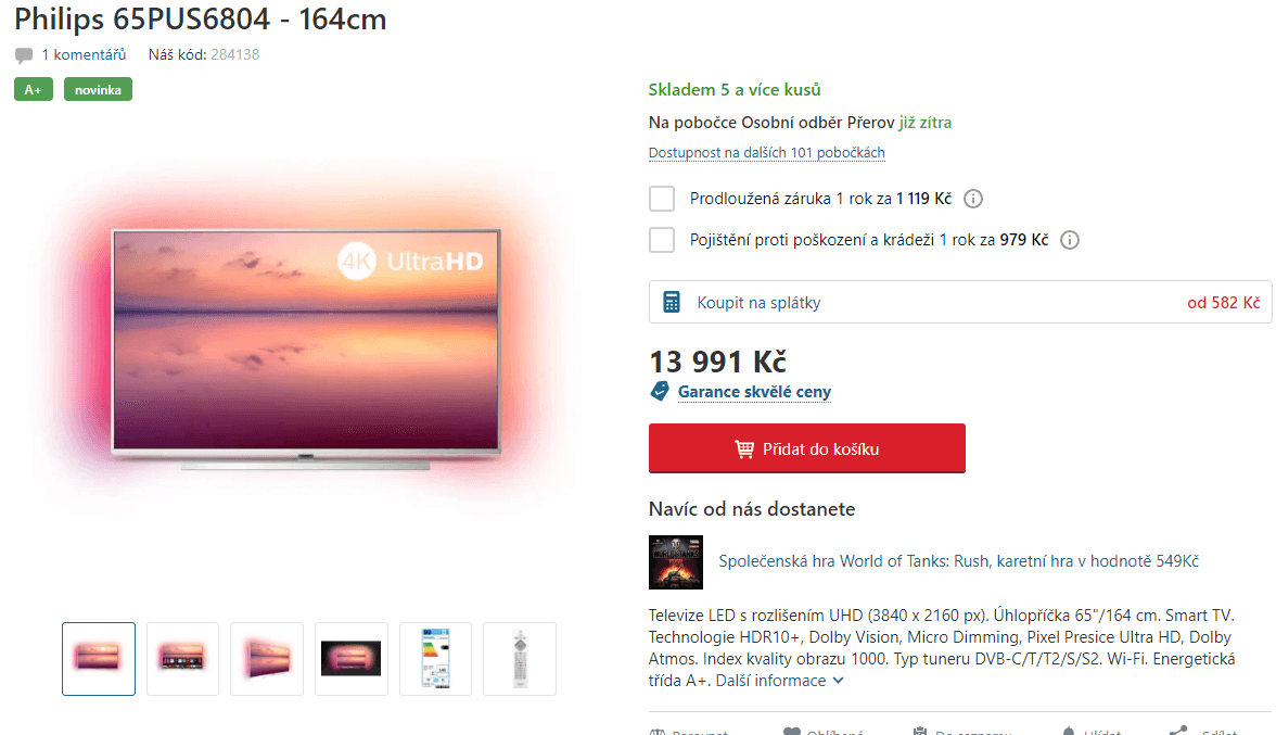 4K Smart TV, Ambilight, 164cm, HDR, Philips