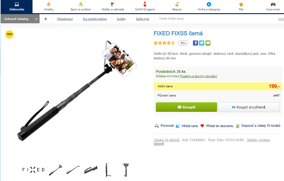 Selfie tyč FIXED FIXSS - 68,6 cm