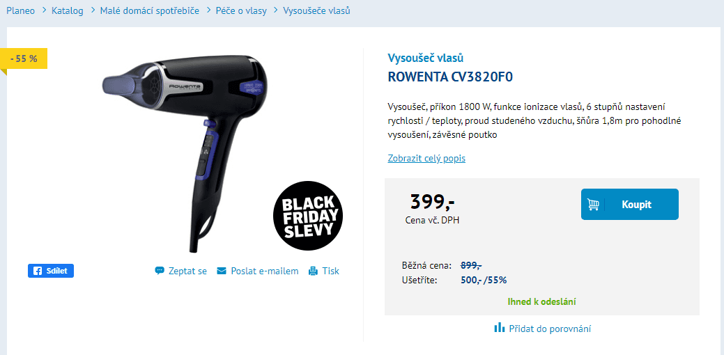 Fén Rowenta, ionizátor