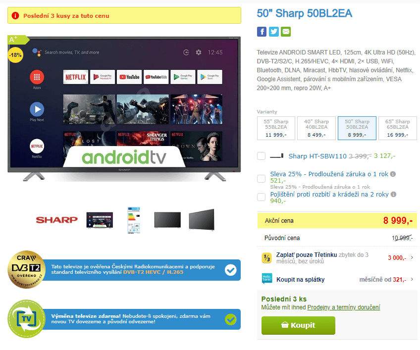 Ultra HD Smart TV, HDR, 126cm, Sharp