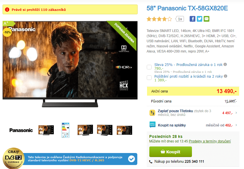 Ultra HD Smart TV, HDR, 146cm, Panasonic