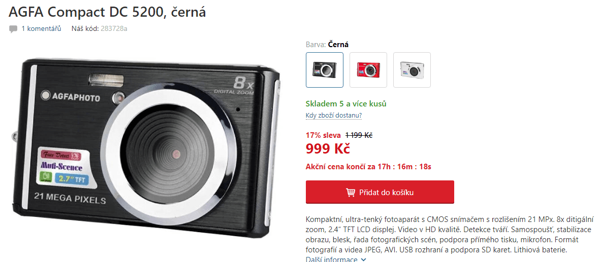 Foťák Agfa, 21MPx, 8x zoom, aku