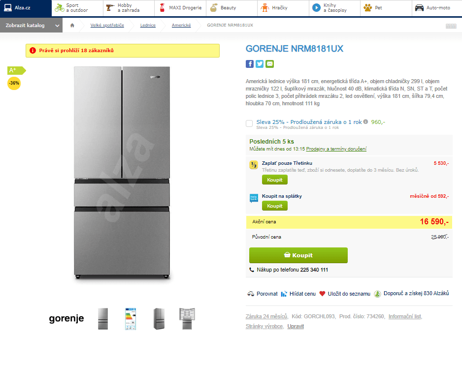 Americká lednice Gorenje, 181cm, A+