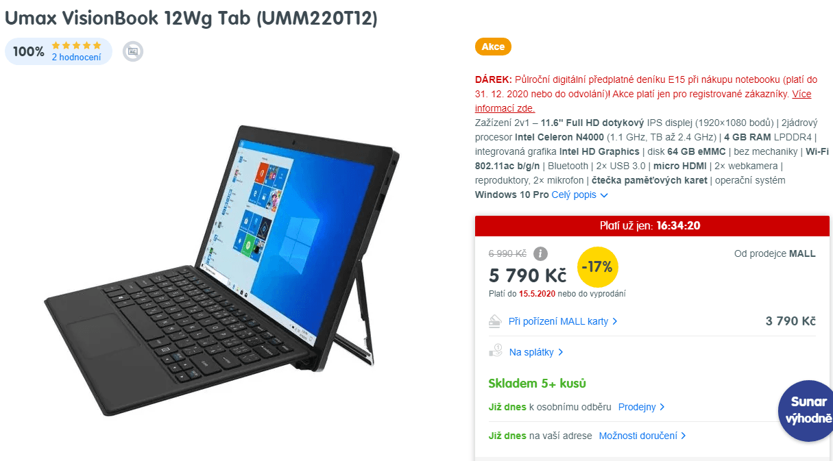 2v1 Umax, 2,6GHz, 4GB RAM, 11,6"
