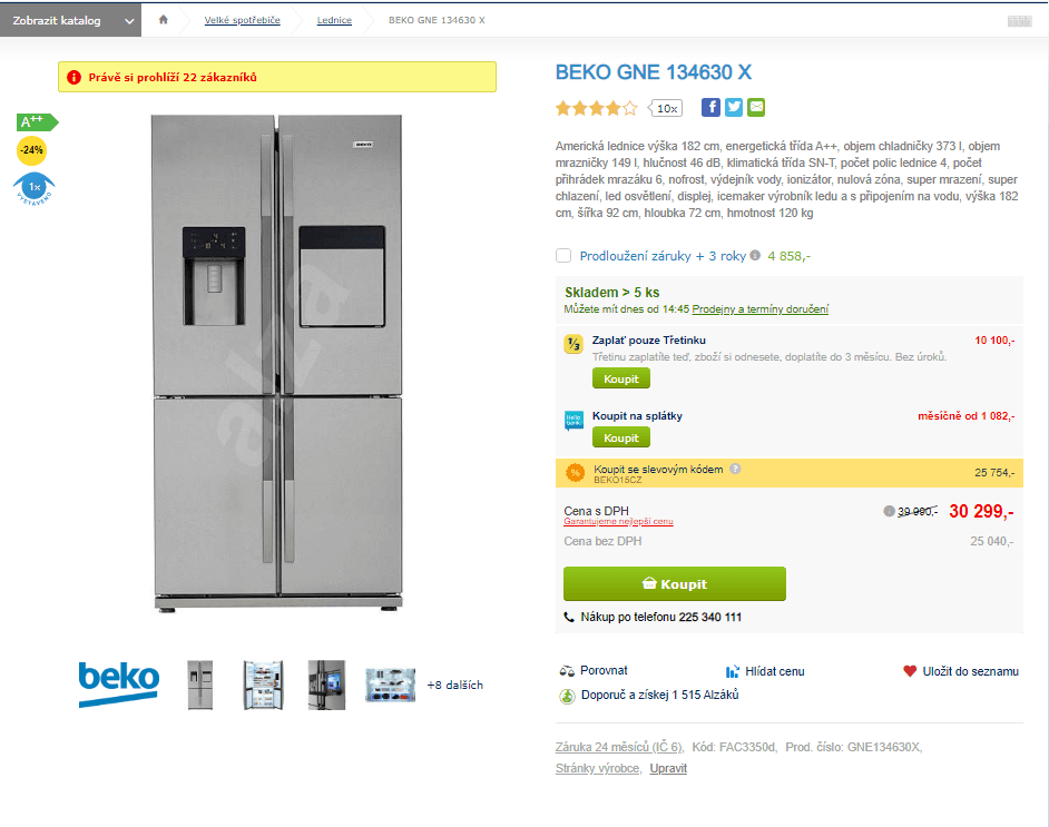 Americká lednice Beko, led, bar, multizone