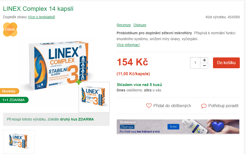 Probiotikum LINEX Complex 14 kapslí