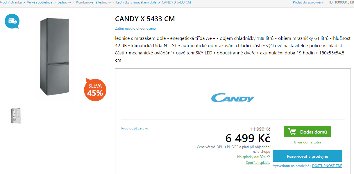 Lednice Candy, A++, 180cm, nerez