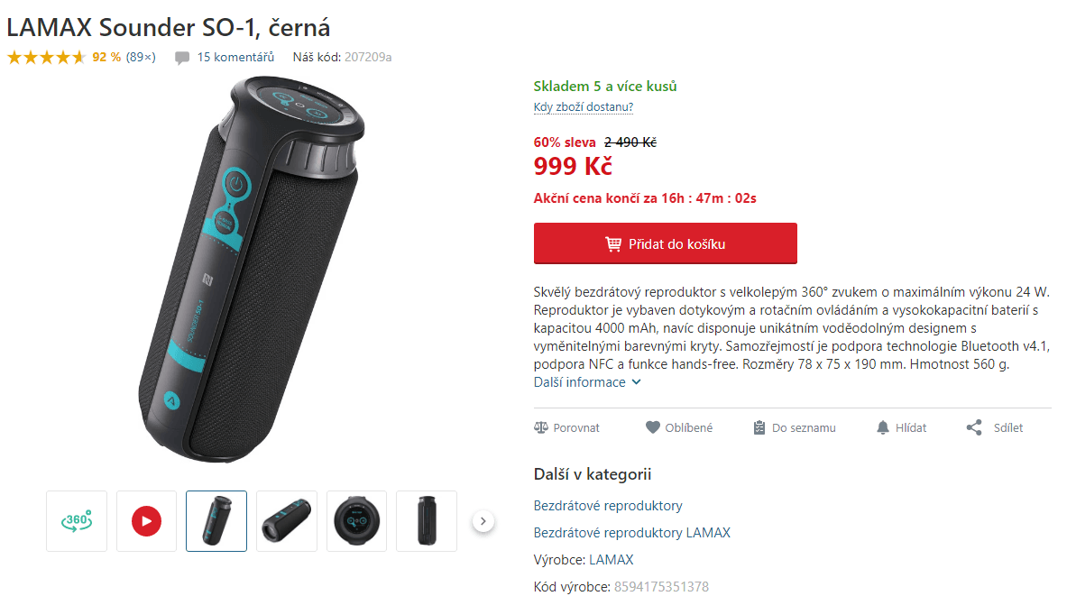 BT reproduktor LAMAX Sounder, 360°