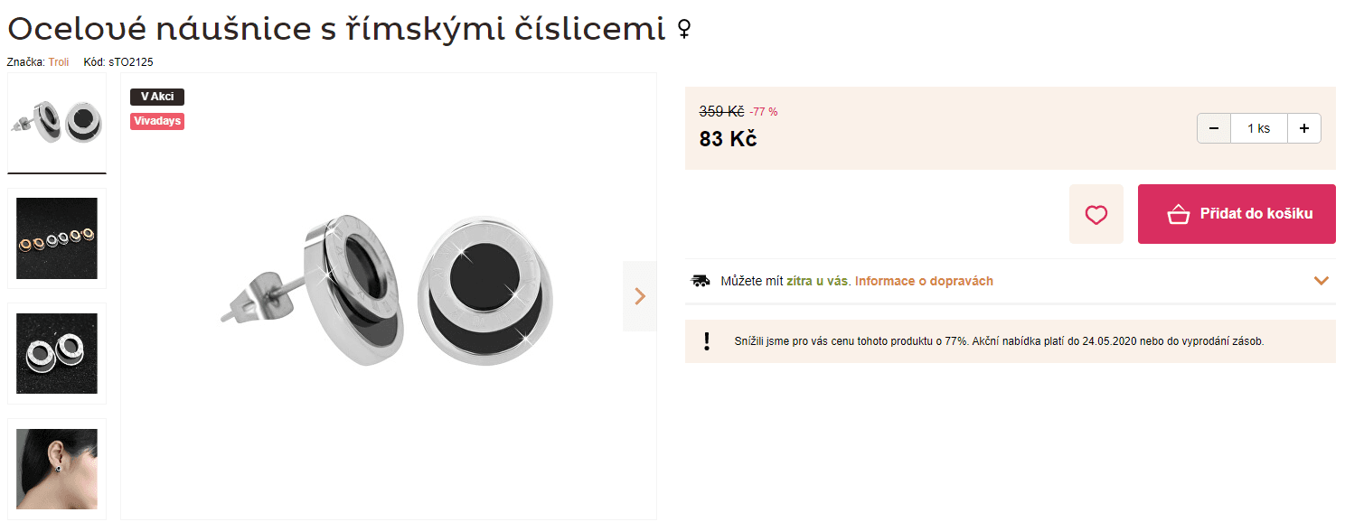 Ocelové náušnice Troli, římské číslice