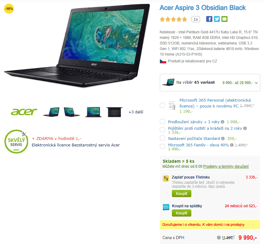 Acer, 2,3GHz, 4GB RAM, 512 SSD