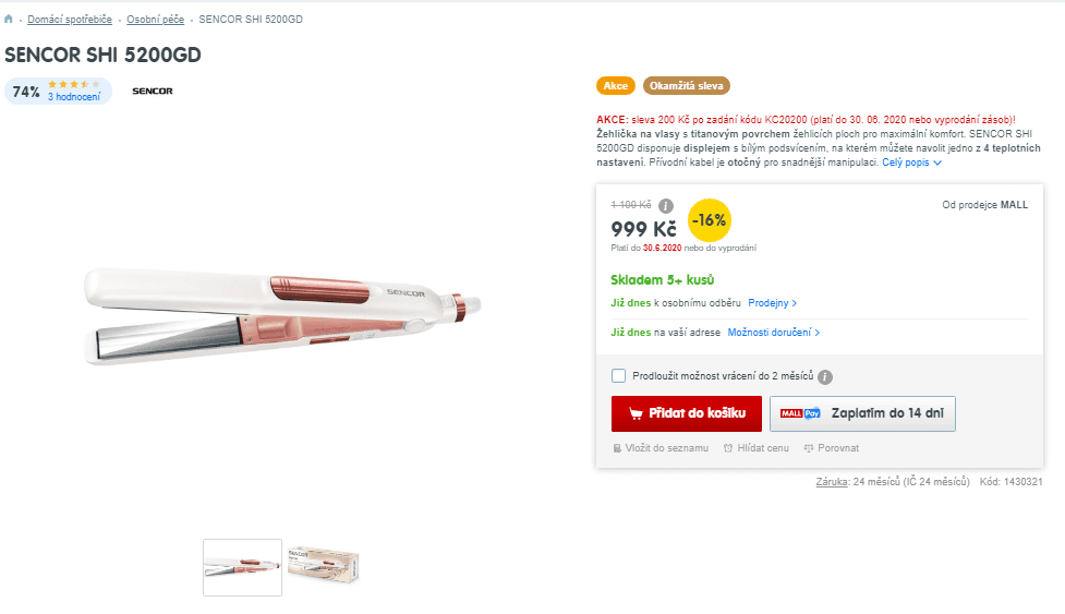 Žehlička na vlasy Sencor SHI 5200GD