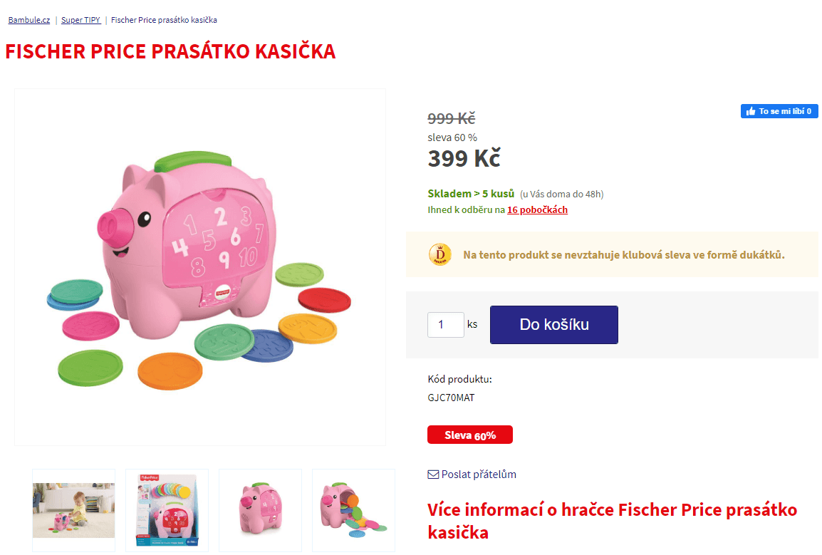 Prasátko kasička Fischer Price