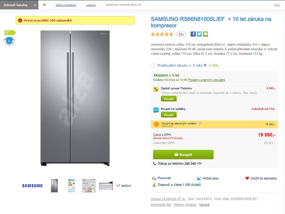 Americká lednice Samsung, A+, no frost