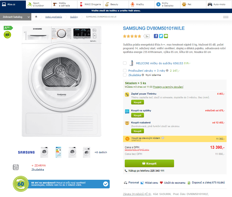 Sušička prádla Samsung, 8kg, A++