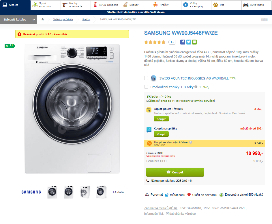 Pračka Samsung, 9kg, 1400 ot., A+++